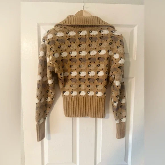 Women’s ZARA Sweater Pullover Sheep 1/4 Button Turtleneck Cozy Knit Small. - Picture 6 of 6